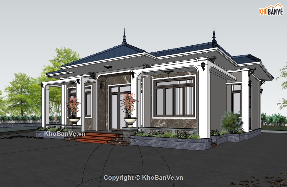 biệt thự đẹp,biệt thự 1 tầng,biệt thự sketchup,sketchup biệt thự 1 tầng,sketchup biệt thự