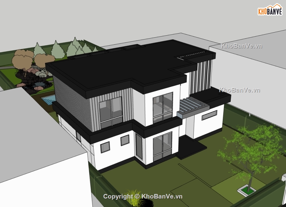 biệt thự 2 tầng,su biệt thự,sketchup biệt thự