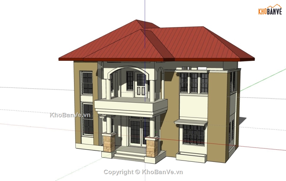 biệt thự 2 tầng,sketchup biệt thự,thiết kế biệt thự 2 tầng,model sketchup phối cảnh 2 tầng