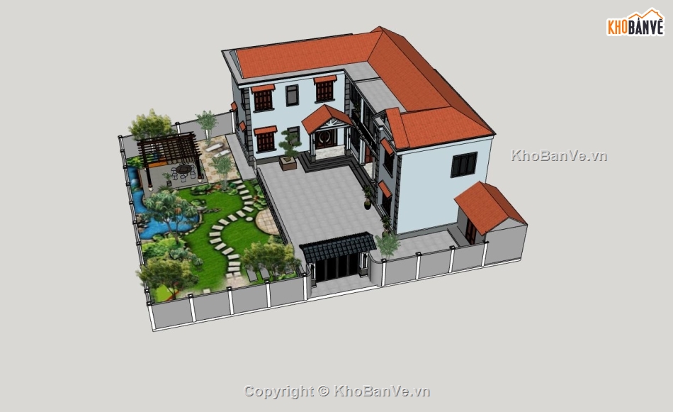 biệt thự 2 tầng,model su biệt thự 2 tầng,thiết kế biệt thự 2 tầng,file sketchup biệt thự 2 tầng