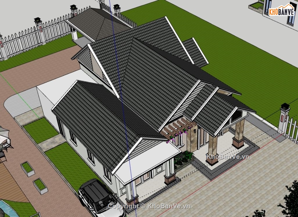 Biệt thự 1 tầng,model su biệt thự 1 tầng,sketchup biệt thự 1 tầng