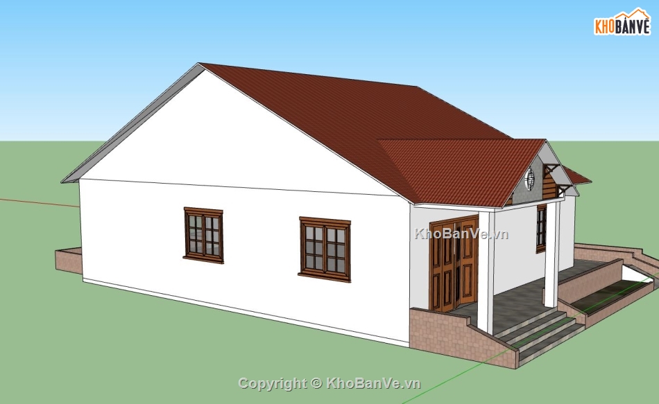 nhà cấp 4 sketchup,file su nhà cấp 4,phối cảnh nhà cấp 4 sketchup