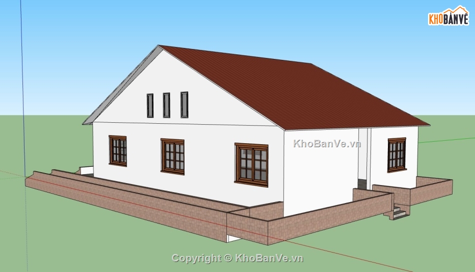 nhà cấp 4 sketchup,file su nhà cấp 4,phối cảnh nhà cấp 4 sketchup