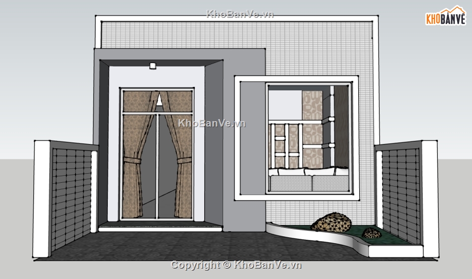 nhà 1 tầng,su nhà 1 tầng,sketchup nhà 1 tầng