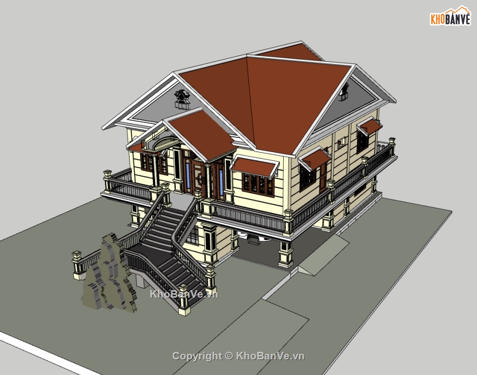 biệt thự 2 tầng,su biệt thự,sketchup biệt thự