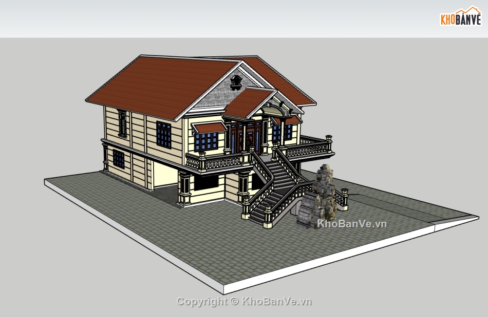 biệt thự 2 tầng,su biệt thự,sketchup biệt thự