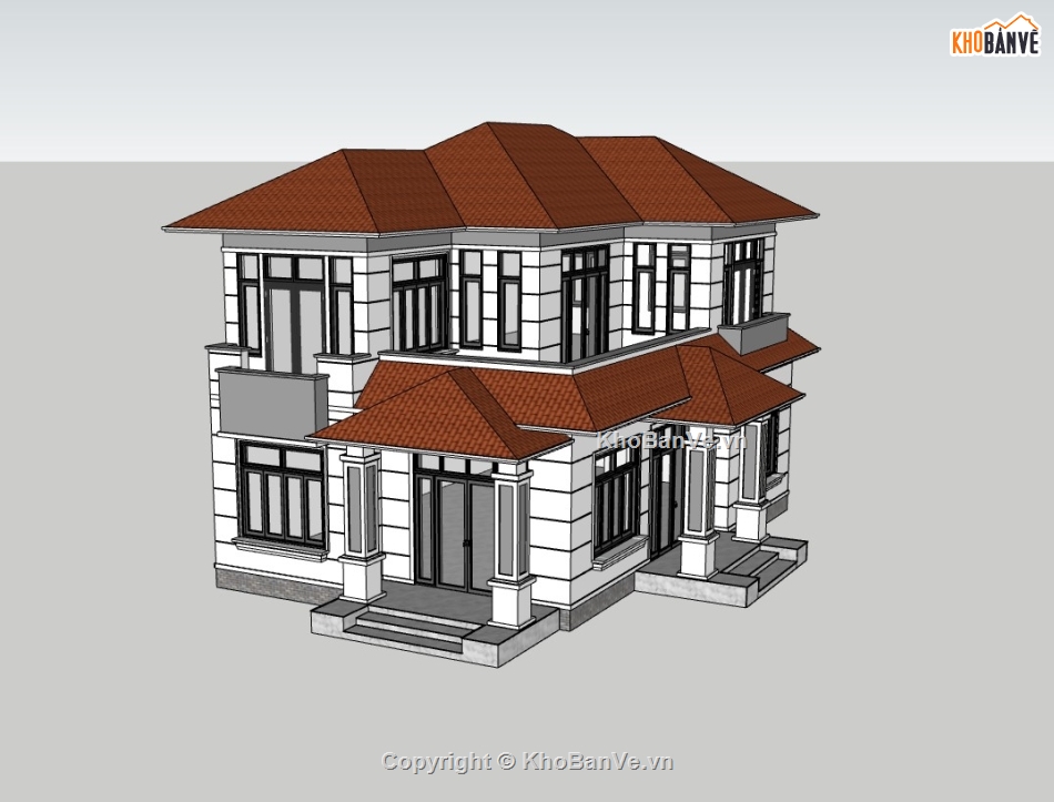 biệt thự 2 tầng,su biệt thự,sketchup biệt thự