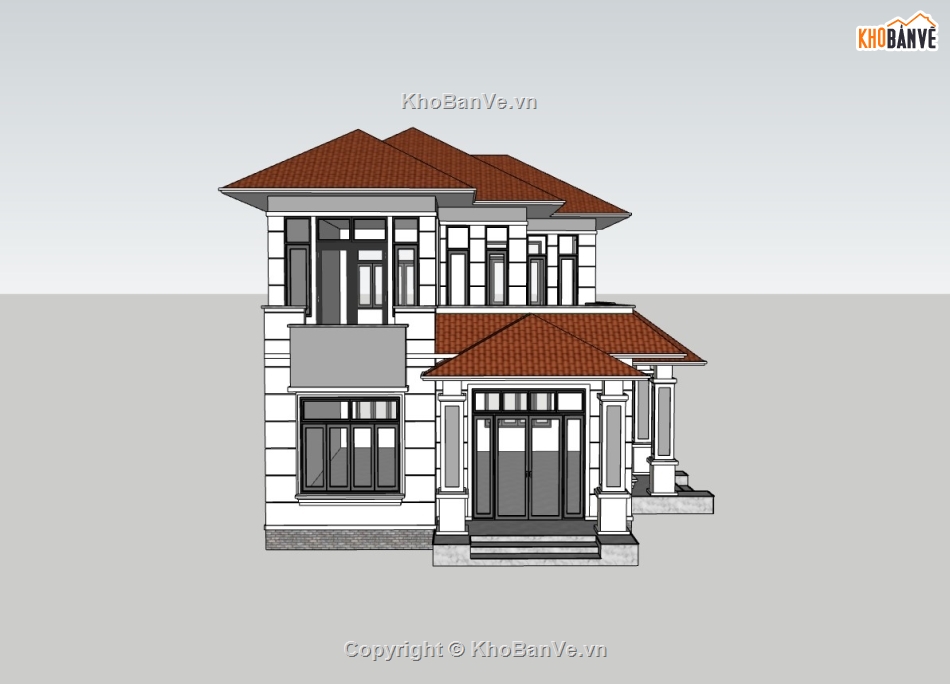 biệt thự 2 tầng,su biệt thự,sketchup biệt thự