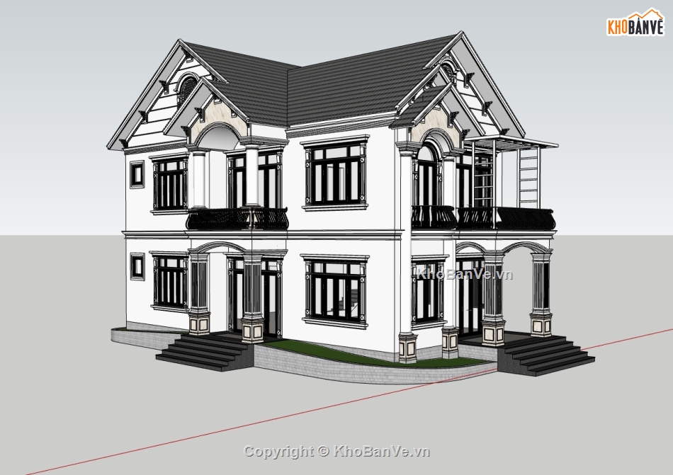 biệt thự 2 tầng,su biệt thự,sketchup biệt thự