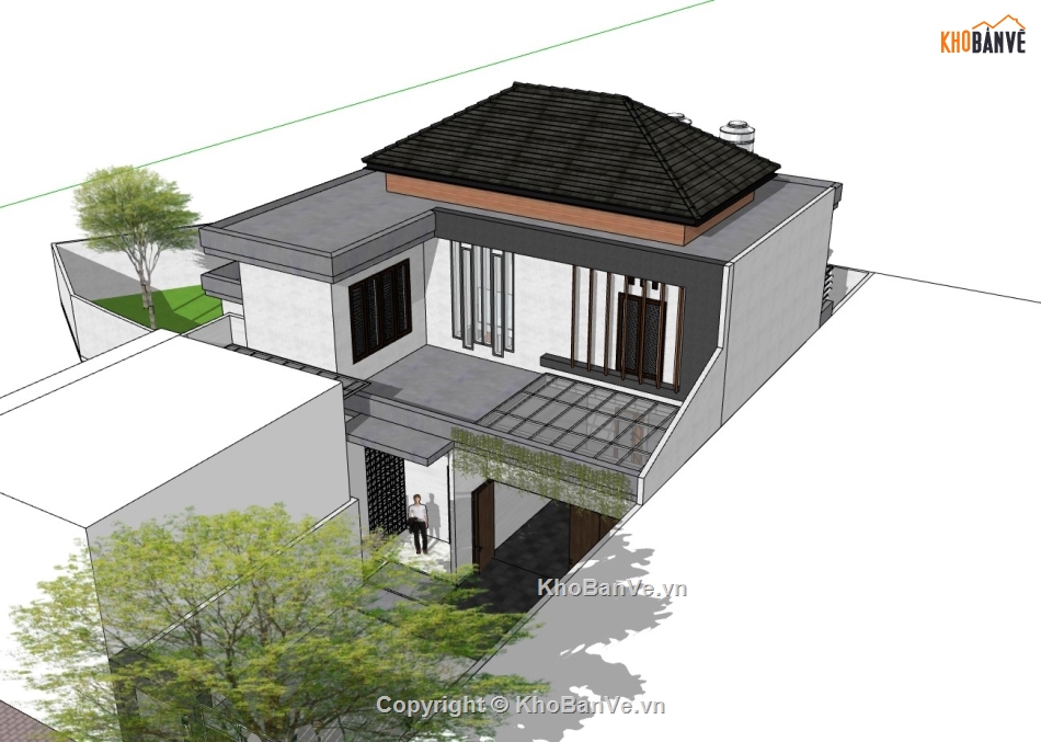 biệt thự 2 tầng,su biệt thự,sketchup biệt thự