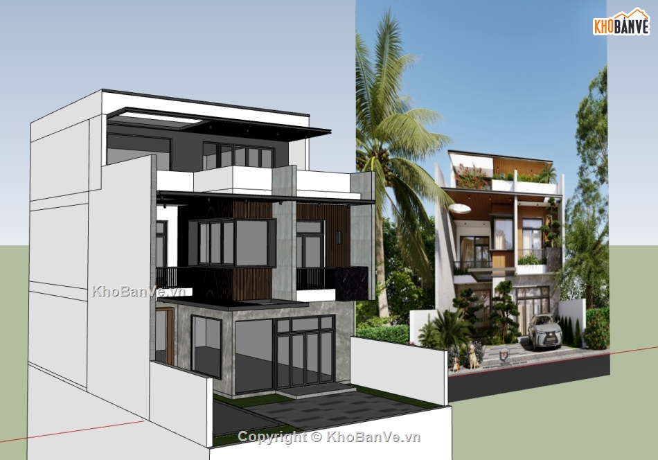 biệt thự 3 tầng,su biệt thự,sketchup biệt thự,su biệt thự 3 tầng