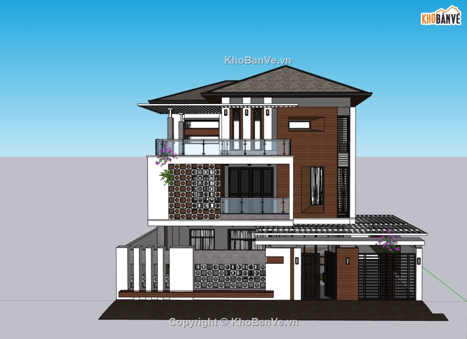 biệt thự 3 tầng,su biệt thự,sketchup biệt thự