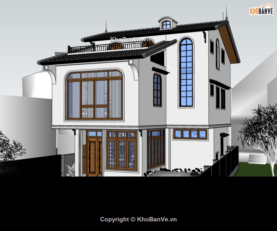 biệt thự 3 tầng,su biệt thự,sketchup biệt thự,su biệt thự 3 tầng