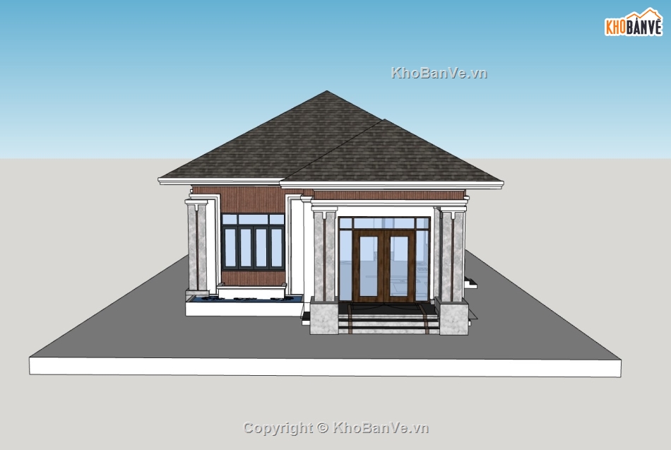 su biệt thự,sketchup biệt thự,biệt thự 1 tầng