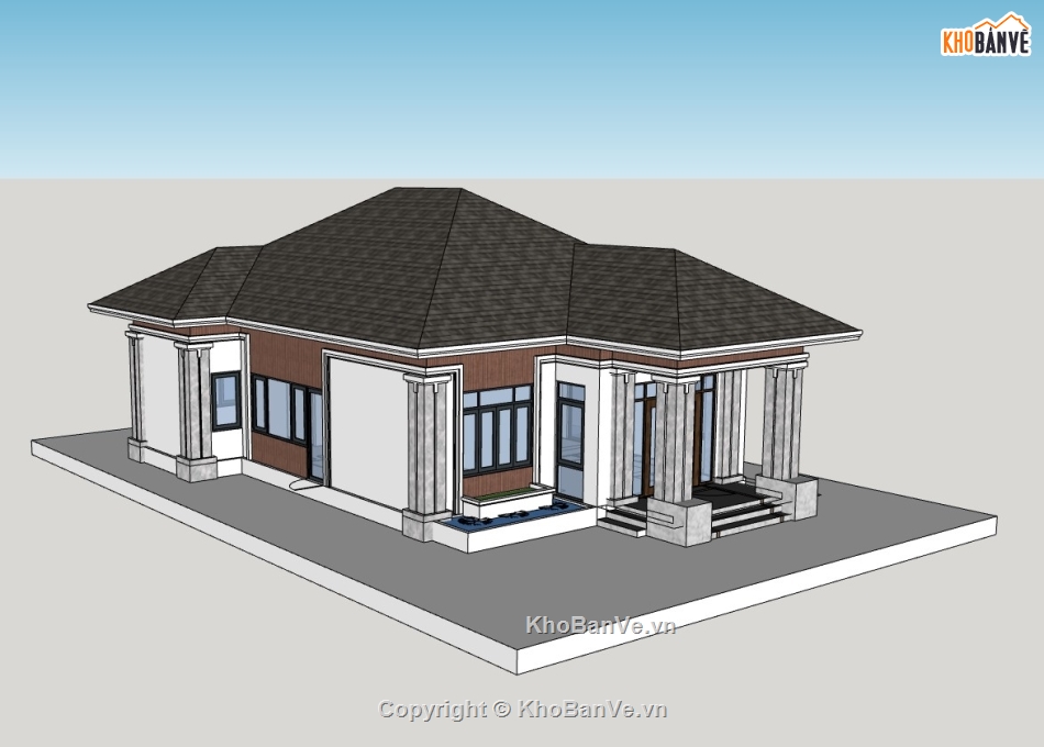 su biệt thự,sketchup biệt thự,biệt thự 1 tầng