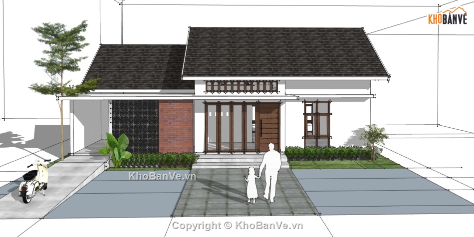 nhà 1 tầng dựng sketchup,file sketchup dựng nhà 1 tầng,file 3d su nhà cấp 4,sketchup dựng nhà cấp 4