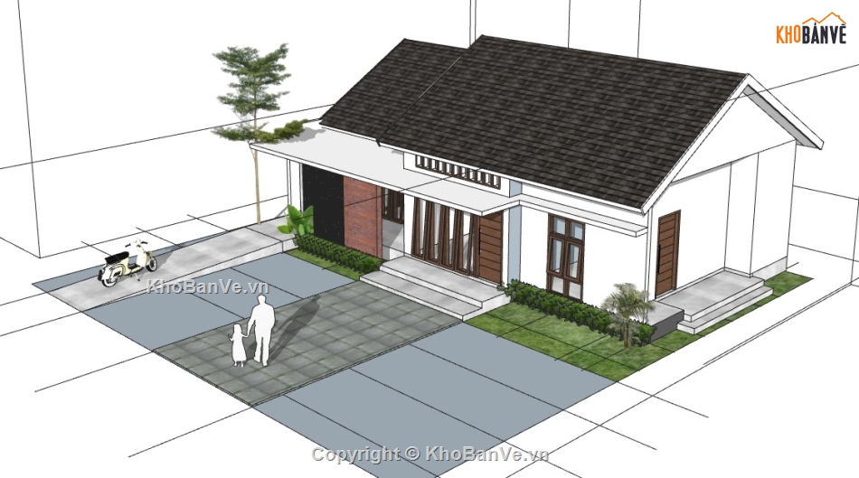 nhà 1 tầng dựng sketchup,file sketchup dựng nhà 1 tầng,file 3d su nhà cấp 4,sketchup dựng nhà cấp 4