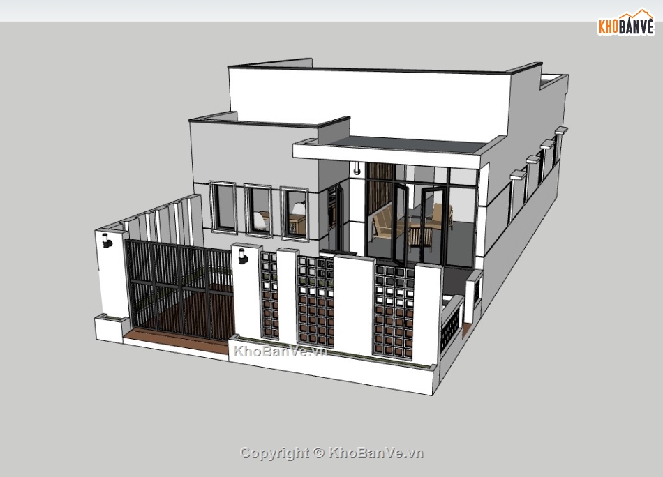 nhà phố 1 tầng dựng file sketchup,nhà 1 tầng file sketchup,file sketchup dựng nhà 1 tầng,dựng model su nhà 1 tầng