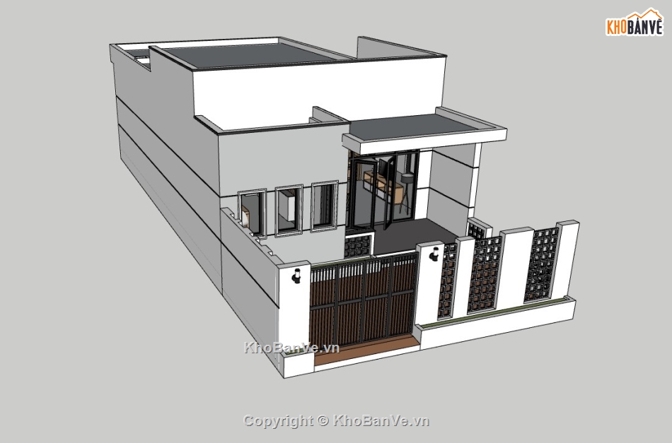 nhà phố 1 tầng dựng file sketchup,nhà 1 tầng file sketchup,file sketchup dựng nhà 1 tầng,dựng model su nhà 1 tầng