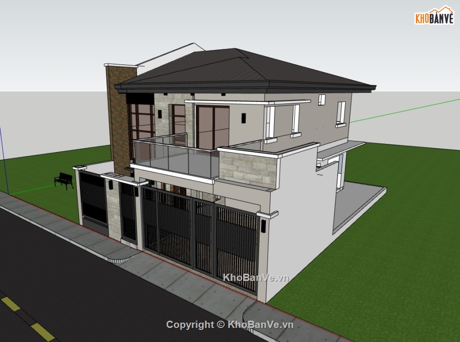 su nhà phố,sketchup nhà phố,nhà phố 2 tầng,su nhà phố 2 tầng