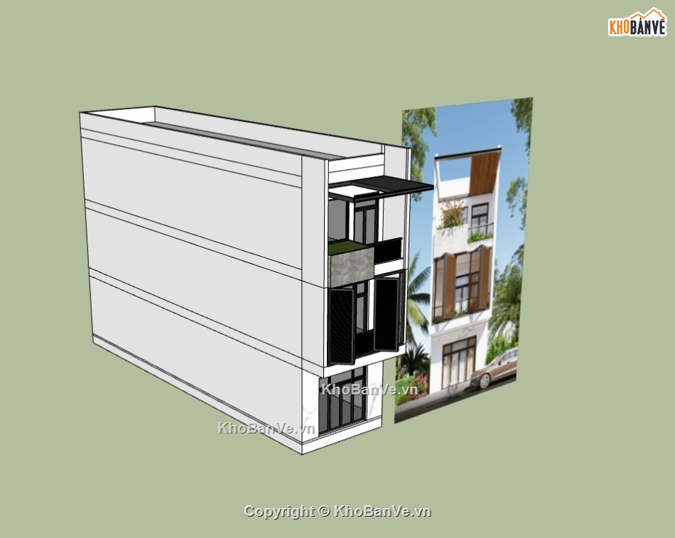 nhà phố 3 tầng,sketchup nhà phố,su nhà phố