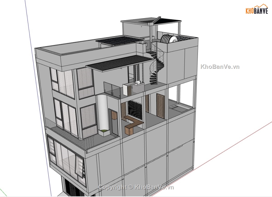 nhà 4 tầng,nhà phố 4 tầng,sketchup nhà phố,su nhà phố