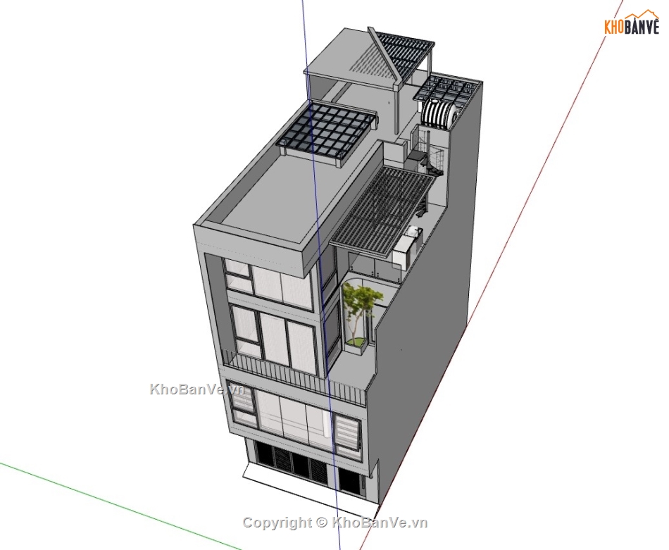 nhà 4 tầng,nhà phố 4 tầng,sketchup nhà phố,su nhà phố