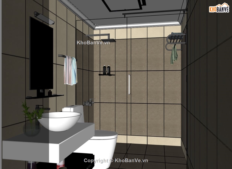 phòng tắm hiện đại,phòng tắm sketchup,thiết kế phòng tắm,model thiết kế phòng tắm