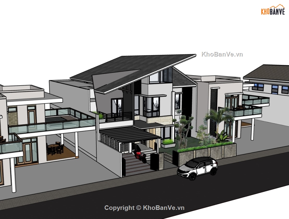biệt thự hiện đại,biệt thự 2 tầng,su biệt thự,sketchup biệt thự