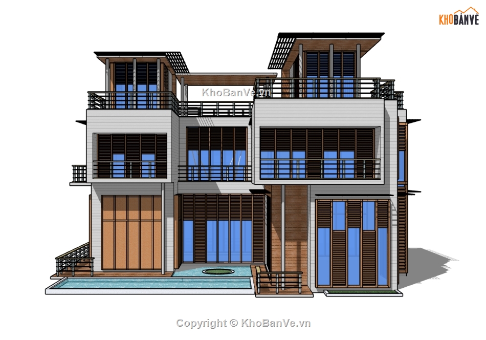 biệt thự 3 tầng,su biệt thự,sketchup biệt thự