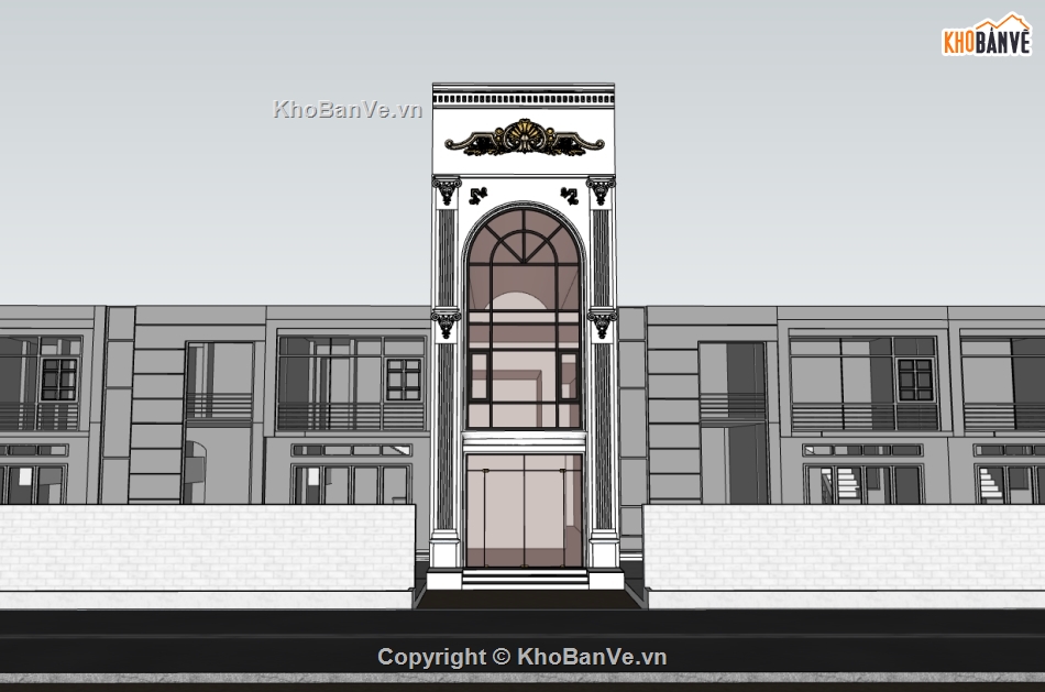 nhà phố 3 tầng,su nhà phố,sketchup nhà phố