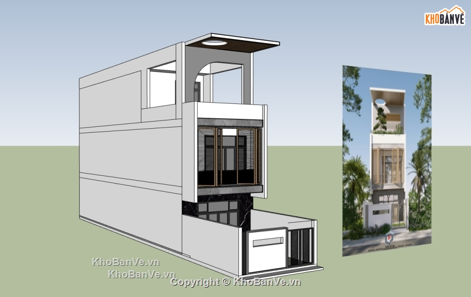 nhà phố 3 tầng,su nhà phố,sketchup nhà phố