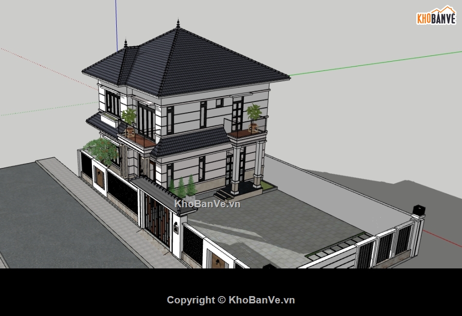 nhà mái nhật dựng sketchup,file 3d su biệt thự 2 tầng,su nhà 2 tầng