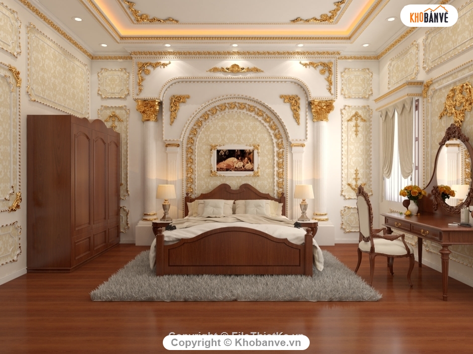 Mẫu thiết kế nội thất phòng ngủ theo phong cách cổ điển (sketchup ...