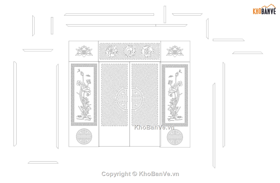 phòng thờ sketchup,vách cửa phòng thờ,file sketchup,vách cửa lùa cnc phòng thờ