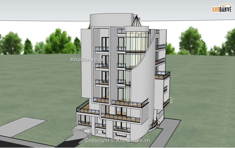 su nhà 7 tầng,sketchup tòa nhà cao tầng,model su tòa nhà cao tầng