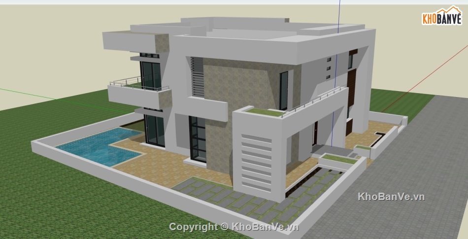 villa 2 tầng,mẫu sketchup biệt thự 2 tầng,dựng file su biệt thự 2 tầng