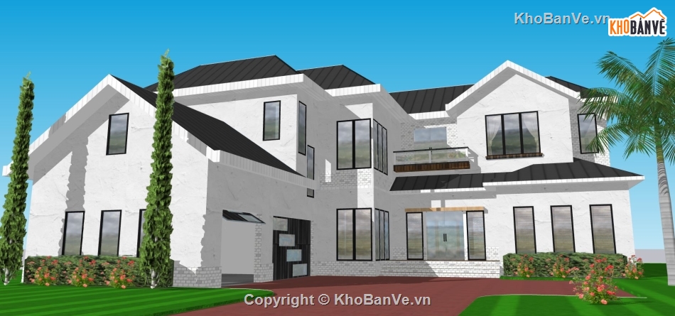 sketchup biệt thự 2 tầng,thiết kế biệt thự 2 tầng,file sketchup biệt thự 2 tầng,biệt thự mái thái file su