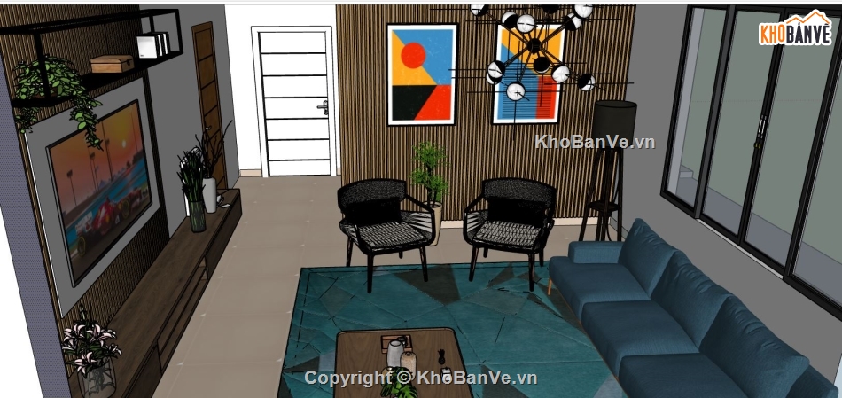 nội thất phòng khách dựng sketchup,phòng khách file 3d su,file su mẫu phòng khách,nội thất phòng khách model su