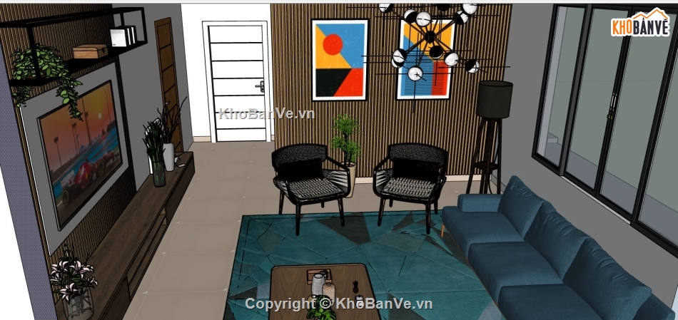 nội thất phòng khách dựng sketchup,phòng khách file 3d su,file su mẫu phòng khách,nội thất phòng khách model su