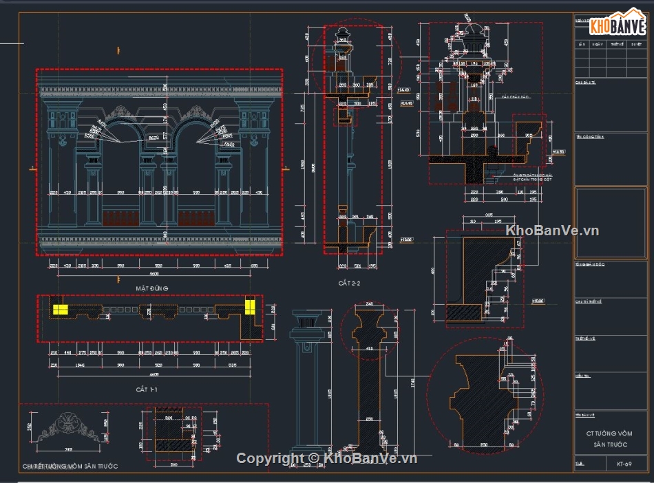 chi tiết tường cho biệt thự cổ điển,cad thiết kế tường cổ điển,file cad thiết kế tường vòm