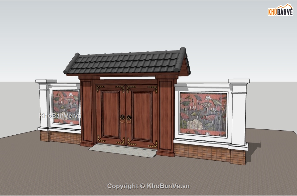 File sketchup cổng gỗ,model 3d cổng gỗ,cửa công gỗ 3d,model su cửa cổng gỗ,phối cảnh cửa cổng gỗ,mô hình cửa cổng gỗ