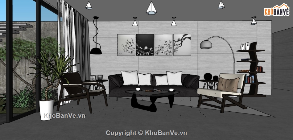 phòng khách hiện đại,sketchup phòng khách,phối cảnh phòng khách sketchup,thiết kế phòng khách su