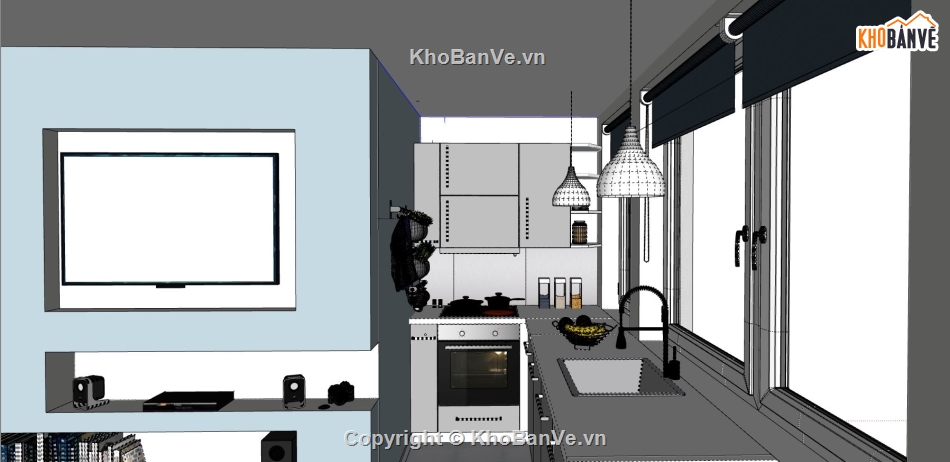 sketchup nội thất phòng bếp,su thiết kế nội thất phòng bếp,mẫu dựng 3d phòng bếp,thiết kế 3d phòng bếp