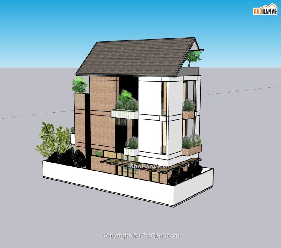 mẫu biệt thự sketchup,file su biệt thự 3 tầng,phối cảnh biệt thự 3 tầng,kiến trúc biệt thự 3 tầng