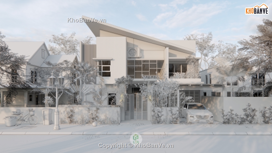 Villa sketchup model,sketchup nhà hiện đại,sketchup villa hiện đại,bao cảnh đẹp,file setting ánh sáng