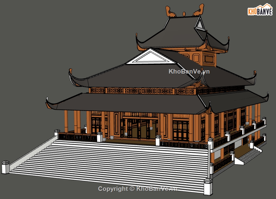 file sketchup dựng mẫu chùa cổ,mẫu chùa 3 mái file 3d su,model su dựng bao cảnh chùa