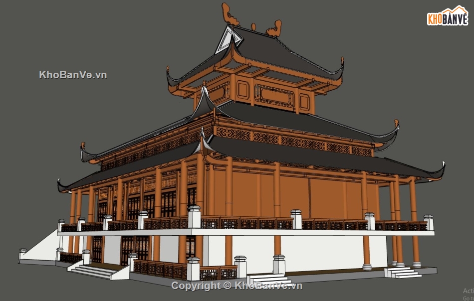 sketchup thiết kế chùa,mẫu dựng chùa đẹp,file sketchup chùa,phối cảnh 3d chùa