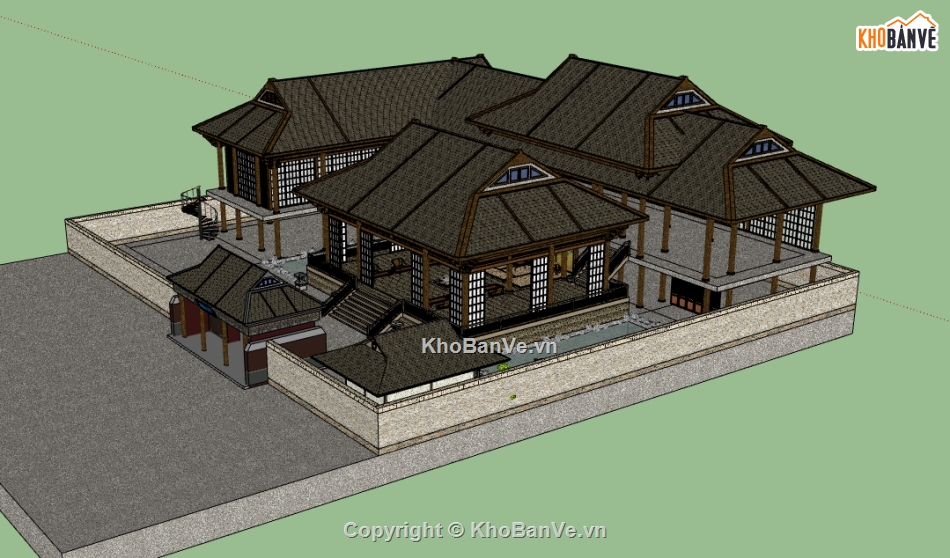 sketchup biệt thự,sketchup biệt thự 1 tầng,Model sketchup biệt thự,file su biệt thự 1 tầng