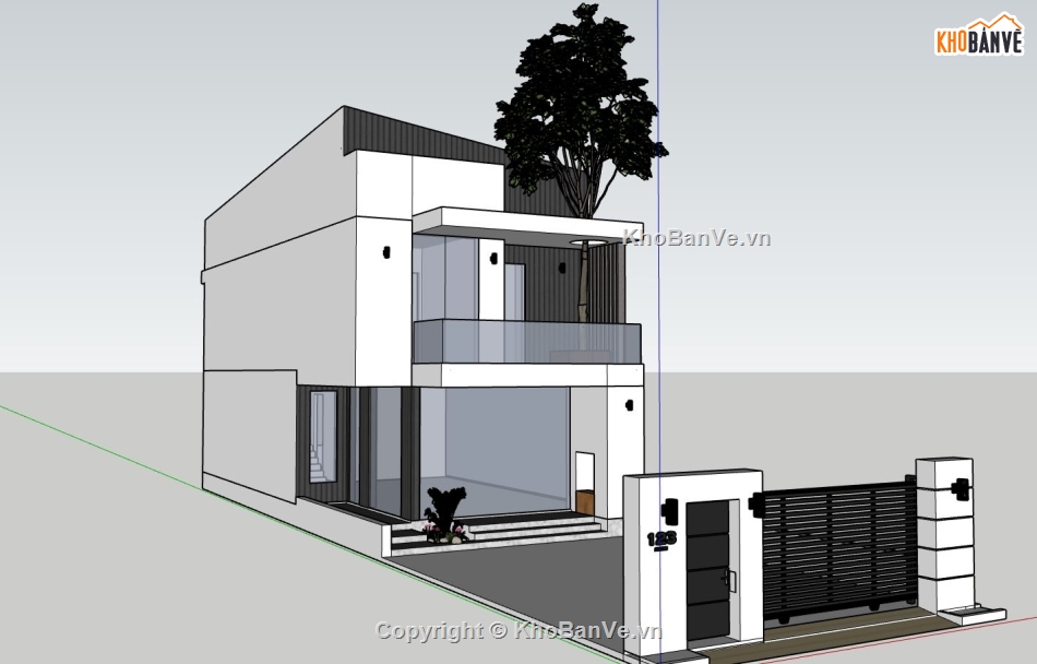 file su dựng nhà phố 7x17m,sketchup thiết kế nhà 2 tầng,model su nhà phố 2 tầng 1 tum,phối cảnh nhà phố 2 tầng 1 tum,nhà phố 2 tầng 1 tum file su